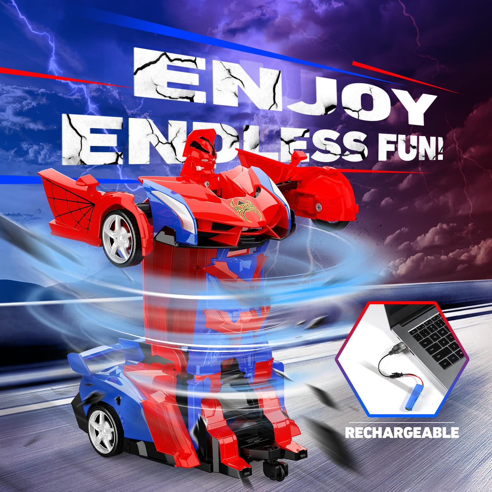 Braxel transforming remote control car for kids, featuring 360° rotation and 2-in-1 robot vehicle design, suitable for ages 3-12.