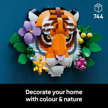 LEGO Art The Fauna Collection Tiger 3D buildable painting with decorative flowers, perfect for home or office decor.