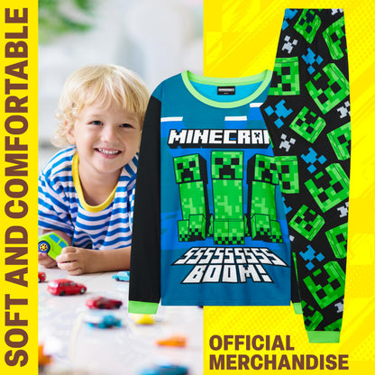 Get Trend Minecraft Boys Pyjamas Set, Long PJs for Kids & Teens, Creeper Loungewear Soft Nightwear, Gamer Gifts for Boys (13-14 Years, Blue/Green Minecraft)