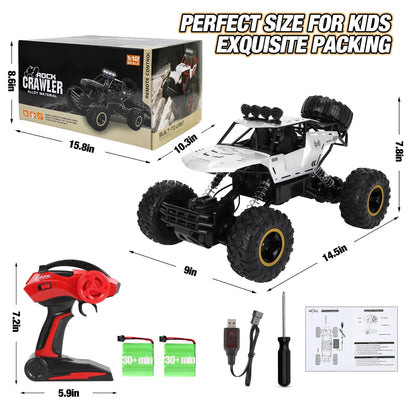 Jiakora RC Trucks Cars Remote Control Car 1:12 Off-Road Monster Truck,Metal Shell 4WD Dual Motors LED Headlight Rock Crawler,2.4Ghz All Terrain Hobby Truck with 2 Batteries for 60 Min Play,Kids/Boys &