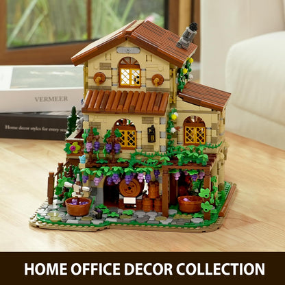 INSOON Winery Chateau House Building Set with Lights, Vineyard Castle Construction Model Home Decor, 1826 PCS Vine Estate Autumn Cabin Building Block Kit Gift for Mothers Day Adults Teens Boys Girls