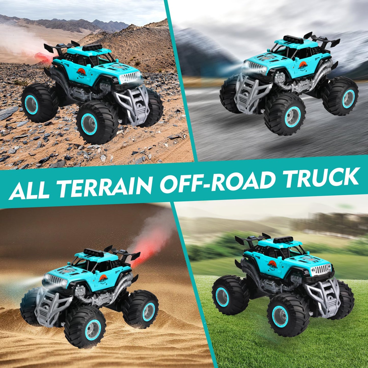 iBlivers Remote Control Monster Truck, 2.4GHz All Terrain RC Cars, Remote Control Monster Car with 2 Batteries, Spray RC Truck for Boys 4-7 8-12 and Girls