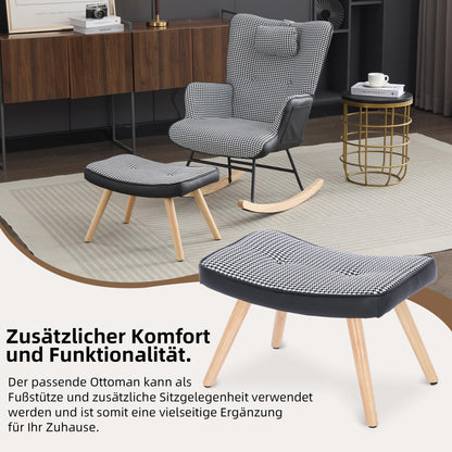 BTM fabric nursery rocking chair with high back, footstool, side pocket, and solid wood legs, ideal for living room or balcony.