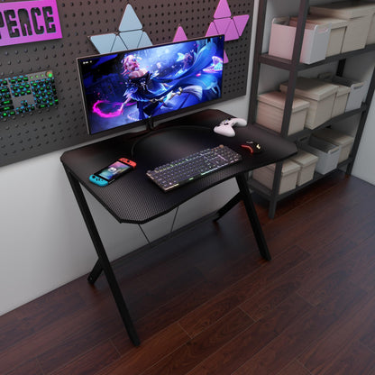 DEILALY 90 CM Width Gaming Desk Carbon Fiber Surface Gamer Table Computer Gamer Desk with Monitor Shelf Study Desk Work Station PC Table Carbon Steel Leg Corner