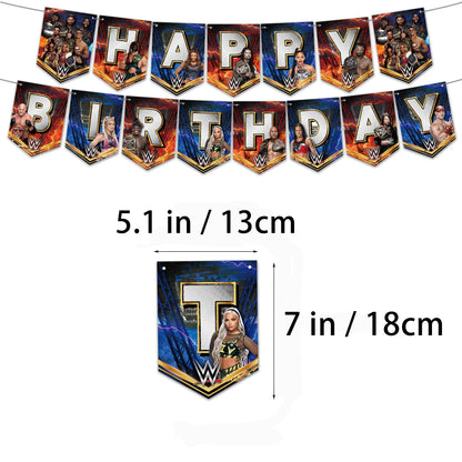 Wrestlinss Birthday Party Decorations Wrestling Party Supplies, Happy Birthday Banner, Balloons, Cake Toppers Decoration Cupcake Toppers