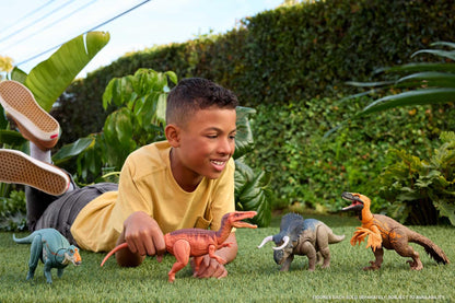 Mattel Jurassic World Rebirth Wild Roar Dinosaur Toy, Spiclypeus Posable Figure, Tail-Controlled Head Butt & Thrash Attack & Sound, Digital Play, JGB89
