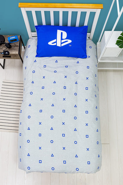 PlayStation official reversible duvet cover with layered design, featuring gaming-themed graphics and included pillowcase.