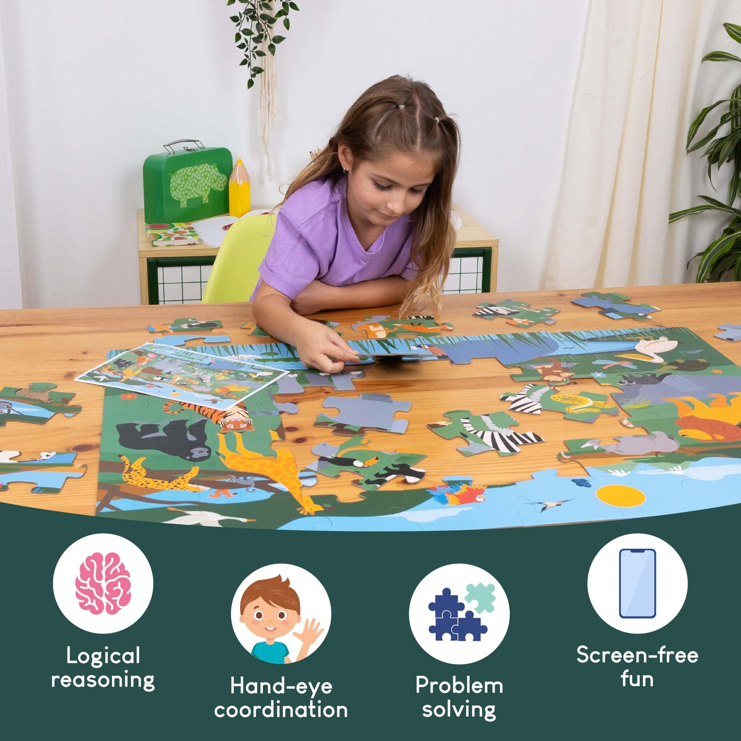BONNYCO Giant Floor Puzzle of Jungle Animals with 48 Large Pieces. Safari Jigsaw Puzzles for Kids 36.2 x 24.4 in, Gifts for Boys and Girls, Educational Toys Ages 2-8