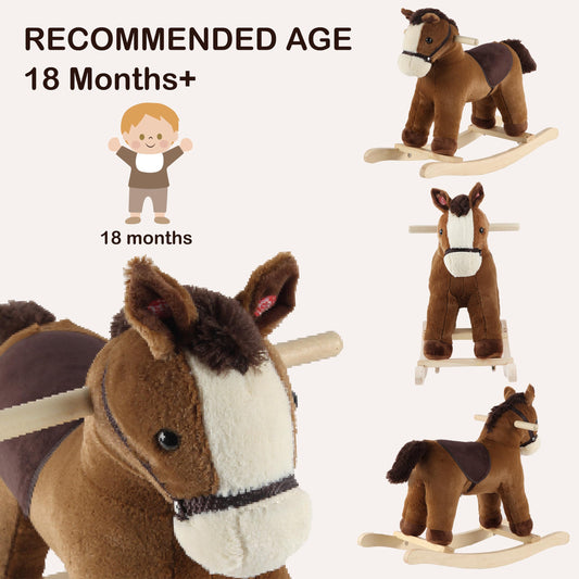 Rock My Baby Rocking Horse, Grey Wooden Horse with Sound Effects,Ride-on Toy,Balance Toy (Dark brown)
