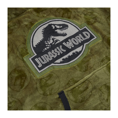 Jurassic World Boys Hoodie, Oversized Fleece Blanket Kids Hoodie Lounge Gown, One Size Fits All Ages 6 to 13 Years Old Khaki