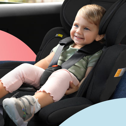 Kidoola Adjustable Car Seat for Toddlers & Children - Safety Certified Booster Seat, Padded & Comfortable with 3 Adjustable Age Functions & Straps, Up to 12 Years - ECE R44/04 (Black)