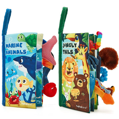 hahaland 2 Pcs Sensory Toys 0-6 Months Touch Feel Activity Soft Book with Squeaker, Crinkle Paper Essentials for Newborn 0 3 6 12 Months 1 Year olds Baby Boy Girls Gifts,Red,Medium