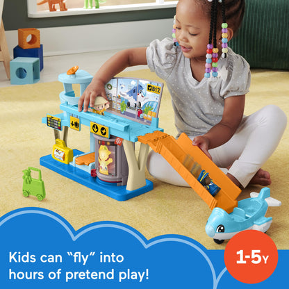 Fisher-Price Little People Toddler Toy Everyday Adventures Airport Playset with Airplane for Preschool Pretend Play Ages 1+ Years, HTJ26