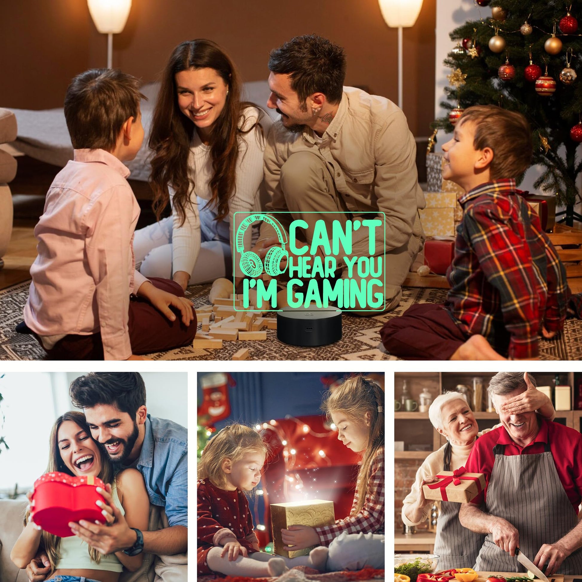 CoolGift Mart 3D gaming night light with headset graphic, 16-color touch and remote control, perfect for gamers, teens, and kids.