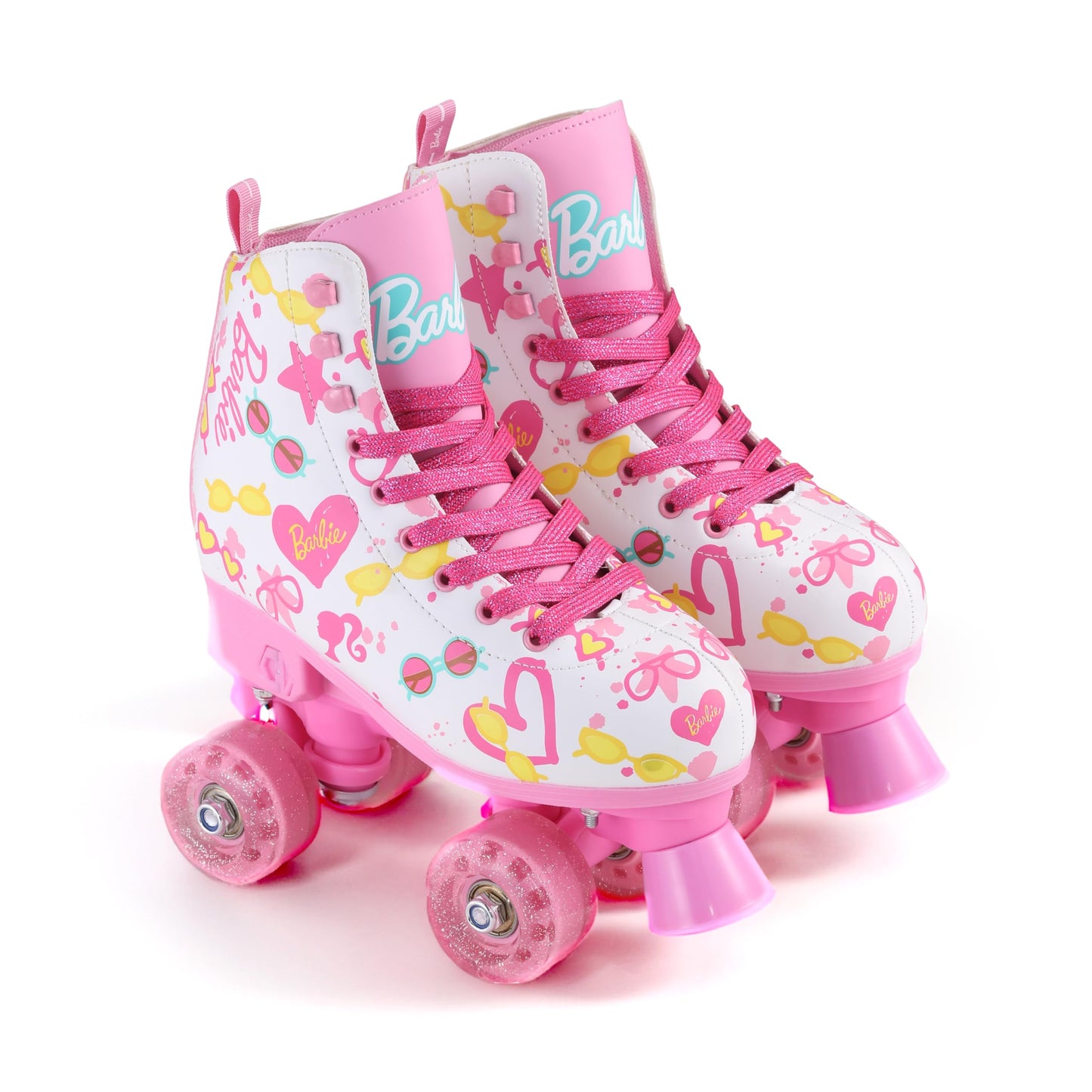 VOYAGER Barbie roller skates for girls with glitter wheels, adjustable size 12-2, durable PVC, foam lining, ideal for active fun.