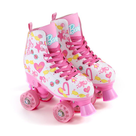 VOYAGER Barbie roller skates for girls with glitter wheels, adjustable size 12-2, durable PVC, foam lining, ideal for active fun.