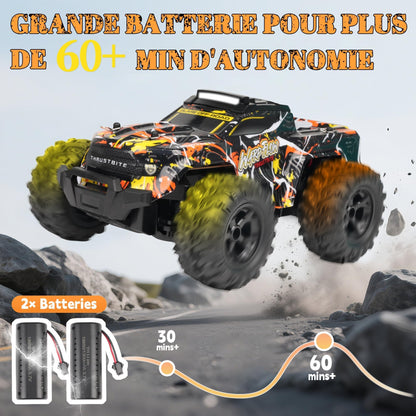 JOYTREKY Remote Control Cars - 1:18 Rc Car HighSpeed 25KMH+ LED Light with Spray 2.4GHz All Terrain Off Road Truck Toys 2 Rechargeable Batteries 60 Min Playtime Fast Racing Toy for Kids Adult - Yellow