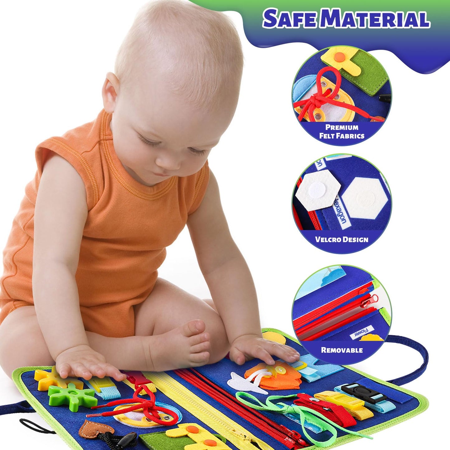 Lanjue Busy Board Sensory Toys for Babies, 22 in 1 Toddlers Activity Educational Learning Fine Motor Skills Preschool Montessori Toddler Travel 1+ Year Old Girls Boys (Dinosaur), Medium (LM-0756)