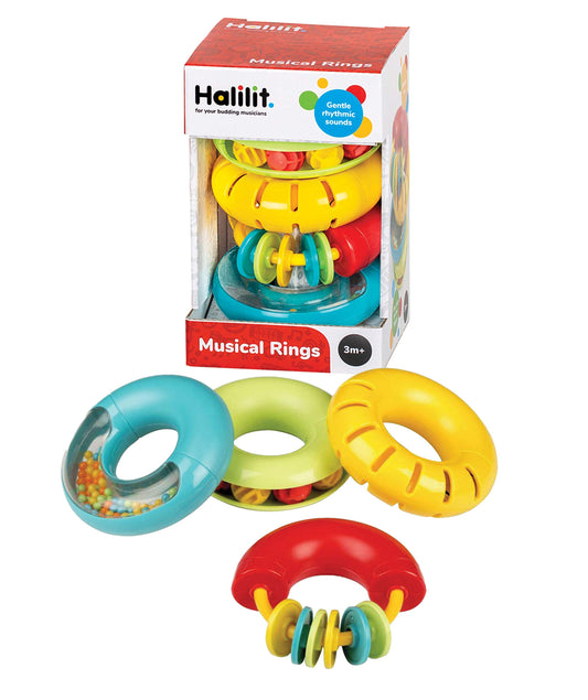 Halilit Musical Rings Gift Set. Musical Instruments for Babies Includes 4 Different Colourful Chunky Musical Rings. Safe, Fun and Durable. 3 Months +