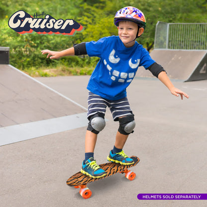 Hurtle Standard Skateboard Mini Cruiser - 6'' PP Deck Complete Double Kick Skate Board w/ 3.25" Aluminum Alloy Truck, PU Wheels w/LED Light - for Kids, Teens, Adults (Tiger), One Size, (HCSK10)