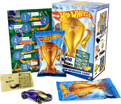 Hot Wheels HW Rewards Cars Themed Assorted 10-Pack of Individually Wrapped 1:64 Scale Vehicles & Gold Stickers, Gifts for Kids 3 Years Old & Older, HGJ94
