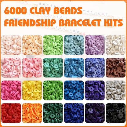 Qcdou 6000 Clay Beads Friendship Bracelet Kit, Jewellery Making Kit, Preppy Flat Heishi Beads for Craft Kits for Adults, for Necklace Earring Jewelry DIY Craft, Gifts for Teen Girls
