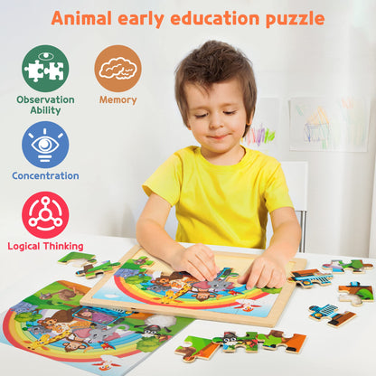 SYNARRY Wooden Animal Jigsaw Puzzles for Kids 3 4 5 Year Olds - 4 Packs 24 Piece Children’s Jigsaw Puzzles Age 3 4 5 6 Boys Girls