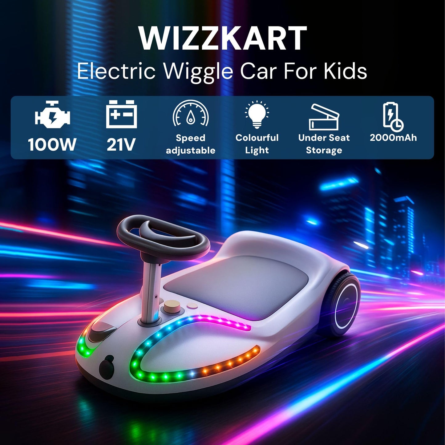 Hover-Pro Kids Electric Go Kart Wiggle Ride On Car with Bluetooth Speaker Disco LED Lights 100W Strong Motor for Indoor and Outdoor Sports 3 Adjustable Speeds Portable Scooter For Kids Ages 4-7