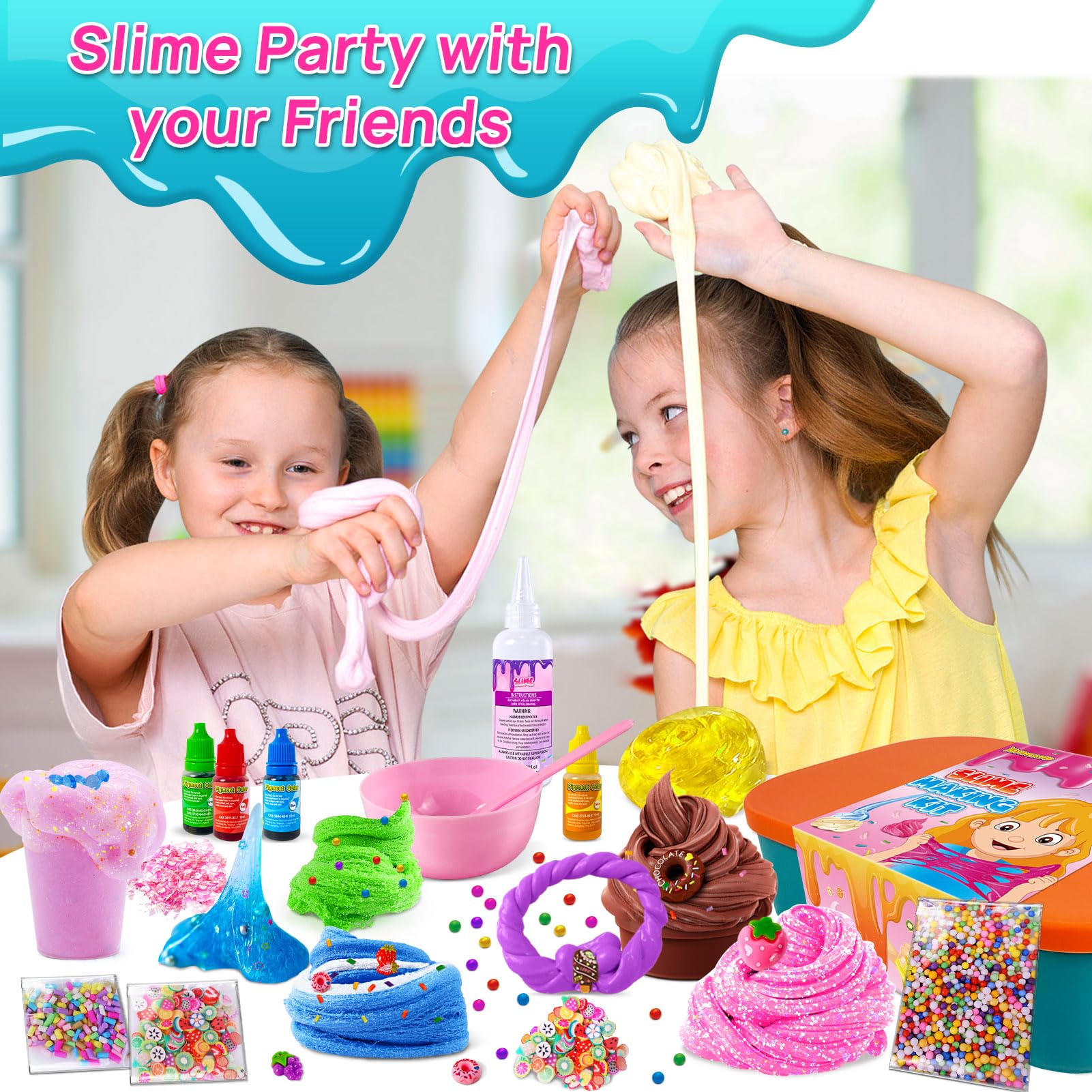 YOPINSAND Ice Cream DIY Slime Kit for kids, includes butter, foam, cloud slime, add-ins, foam balls, and charms for creative fun.