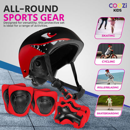 Niftii Kids Helmet with Pads - Adjustable Multi-Sport Complete Safety Gear for Cycling, Skateboarding & Scooting, Ideal for Boys & Girls Ages 3-15 Kids Bike Helmet Set, Shark