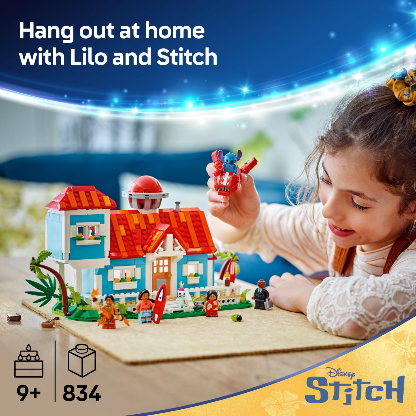 LEGO | Disney Lilo and Stitch Beach House Building Toy with 6 Rooms, Rooftop Observatory, a Spaceship and 5 Minifigures - Birthday Gift for 9+ Year Old Girls, Boys & Fans - 43268