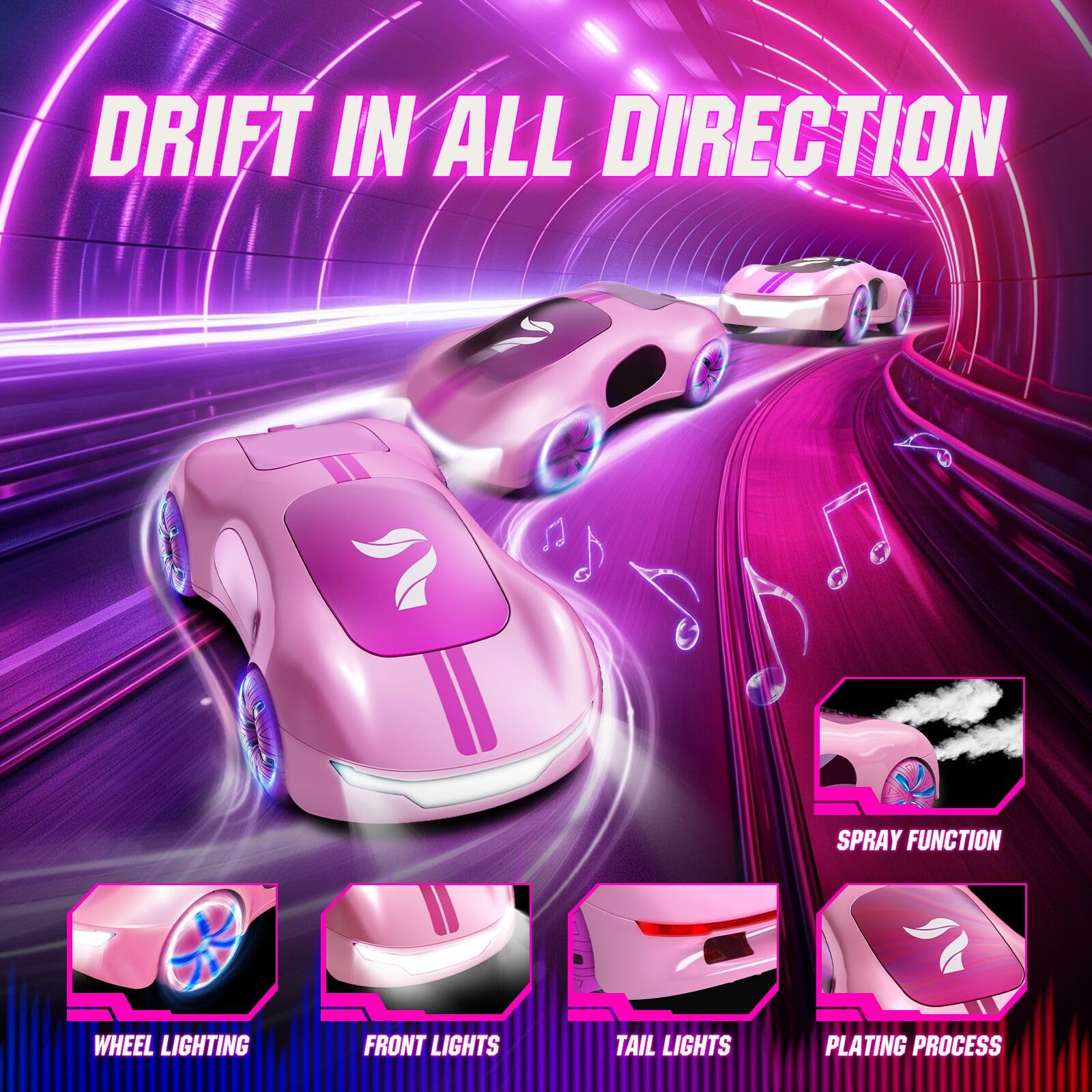 AEROQUEST remote control stunt car for kids, rechargeable 2.4GHz RC with lights, spray, sound, and gesture sensing for ages 6-10.