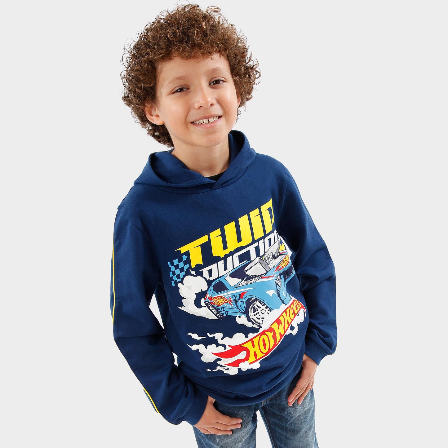 Hot Wheels Boys Blue Hoodie, 6-7 Years, Long Sleeve, Hooded Neck, Pullover Sweater, Hot Wheels Car Design, Twin Duction Slogan, 100% Cotton, Boys' Clothing, 3-13 Years