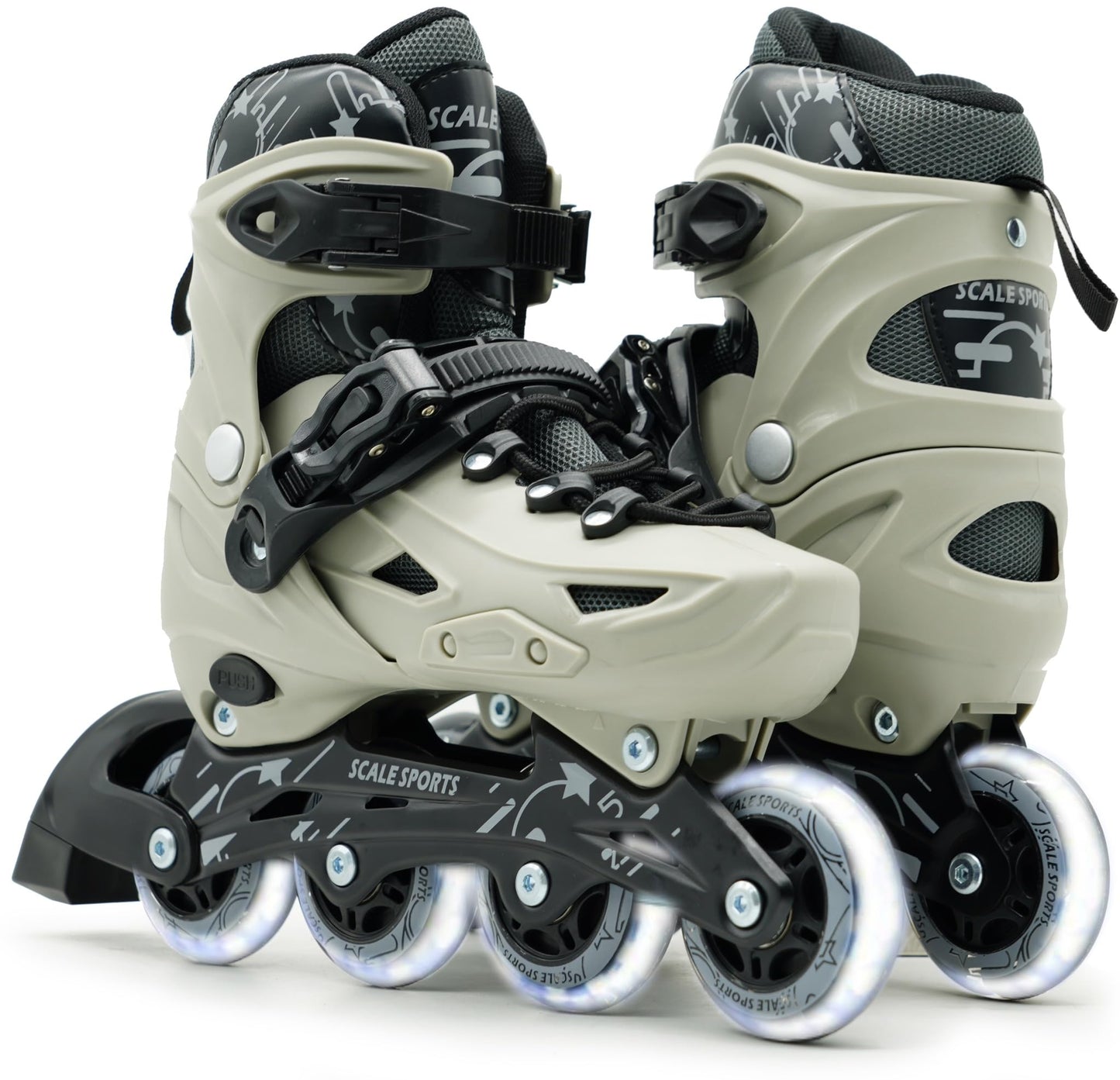 Scale Sports Adjustable Roller Skates Inline with 8 Light-Up Wheels – Kids Inline Roller Skates for Children's and Adults Rollers for Boys and Girls (Gray, Small-UK C11-1, EU 29-32)