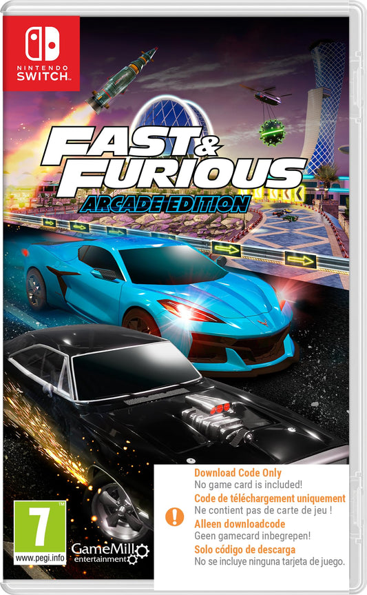 Nintendo Switch Fast & Furious Arcade Edition game by Game Mill, showing colorful cover art with fast cars and action scenes.