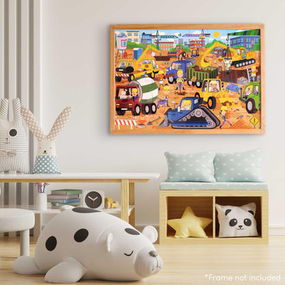 BONNYCO Giant Floor Puzzle Construction Site with 48 Large Pieces. Jigsaw Puzzles for Kids 36.2 x 24.4 in, Gifts for Boys and Girls, Educational Toys Ages 2-8