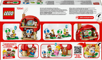 LEGO Super Mario Party at Toad's House interactive set featuring figures, kitchen, bedroom, and picnic table for kids 7+