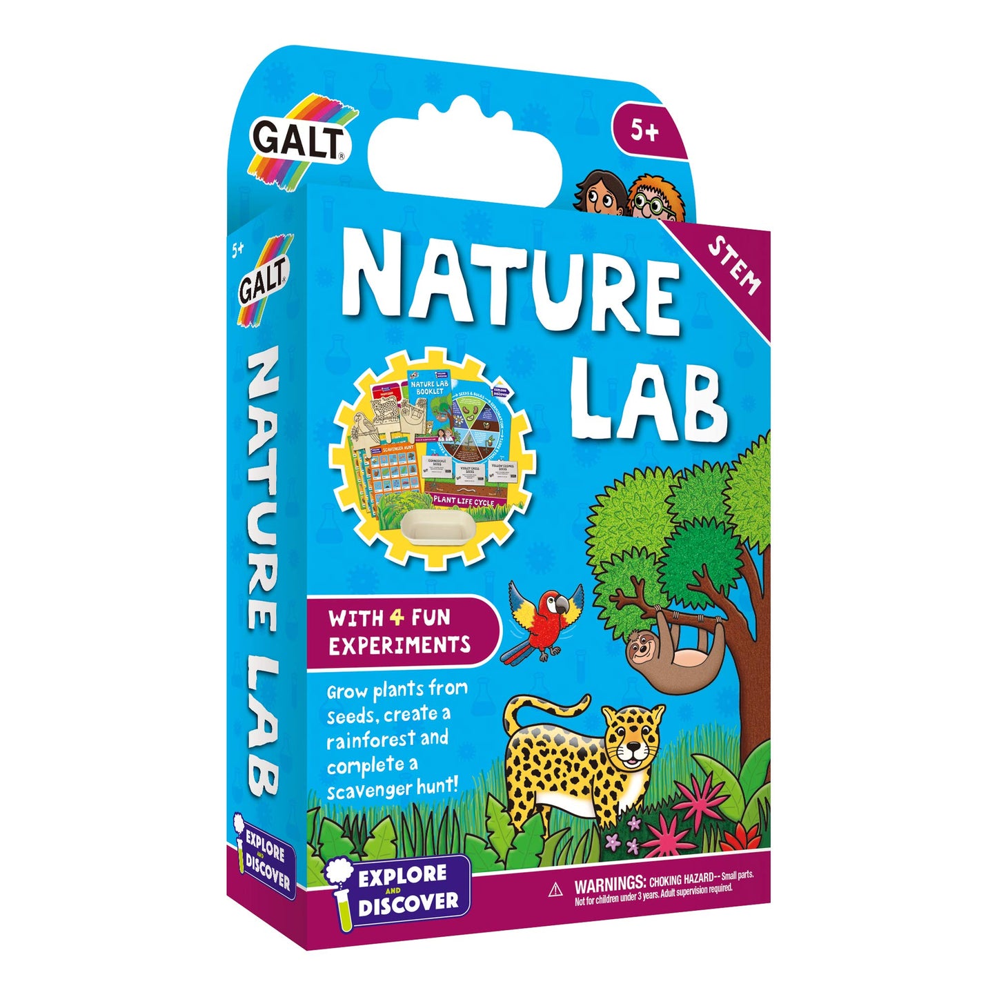 Galt Nature Lab science and craft kit for kids with plant growing, rainforest scene, and scavenger hunt activities for children 5+