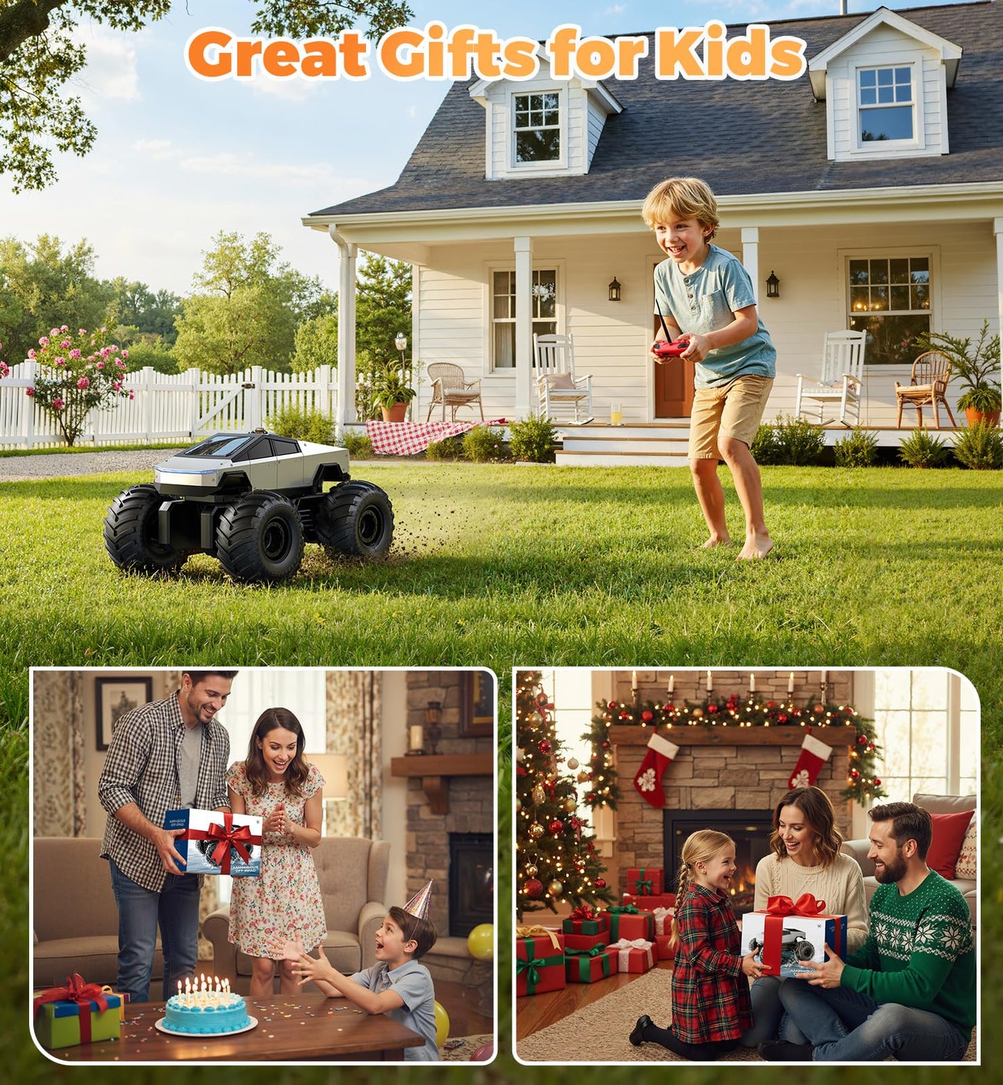 ENEPHE 1:16 amphibious remote control monster truck toy, waterproof 4WD off-road RC car for boys and girls over 5.