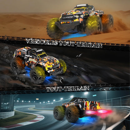 JOYTREKY Remote Control Cars - 1:18 Rc Car HighSpeed 25KMH+ LED Light with Spray 2.4GHz All Terrain Off Road Truck Toys 2 Rechargeable Batteries 60 Min Playtime Fast Racing Toy for Kids Adult - Yellow