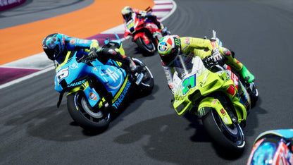 MotoGP 26 PlayStation 5 game disc featuring Moto racing graphics and Milestone branding on the cover.