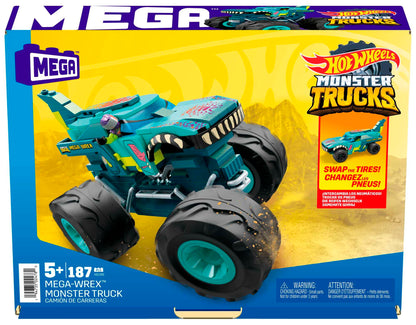 MEGA Hot Wheels Monster Trucks Building Toy Playset, Mega-Wrex with 187 Pieces, 1 Micro Action Figure Driver, Gift Ideas for Kids Age 5+ Years, HDJ95