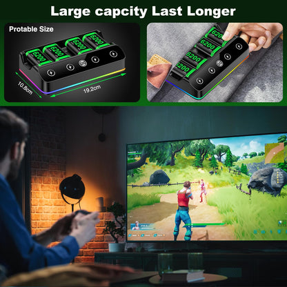 Rechargeable Battery Pack for Xbox One/Series Controller, 4x6200mWh High Capacity Battery Pack with with Charger/Cooling RGB/25H Playtime, Compatible with Xbox One/S/X/Elite 1, Series S/X Controller