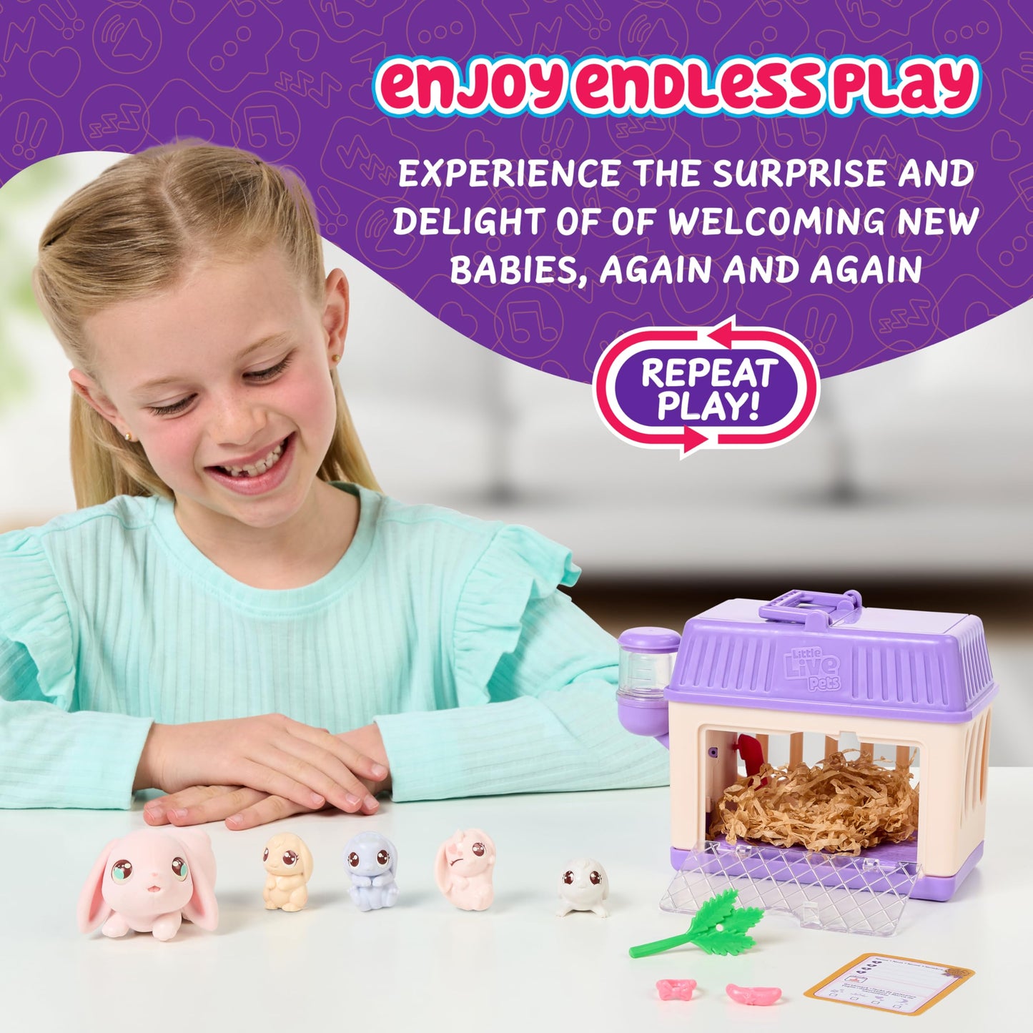 Little Live Pets Mama Surprise Minis Bunny Toy, Care For Your Mama Bunny in Their Hutch To Reveal 2, 3, or 4 Mini Babies