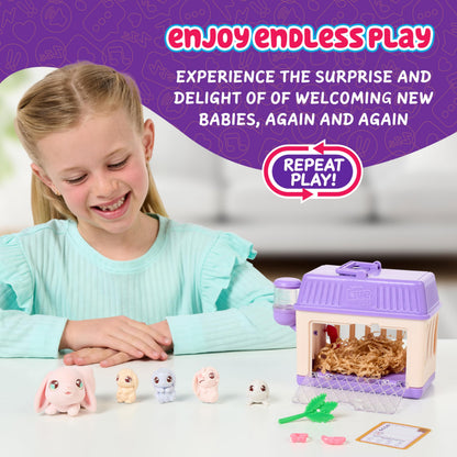 Little Live Pets Mama Surprise Minis Bunny Toy, Care For Your Mama Bunny in Their Hutch To Reveal 2, 3, or 4 Mini Babies