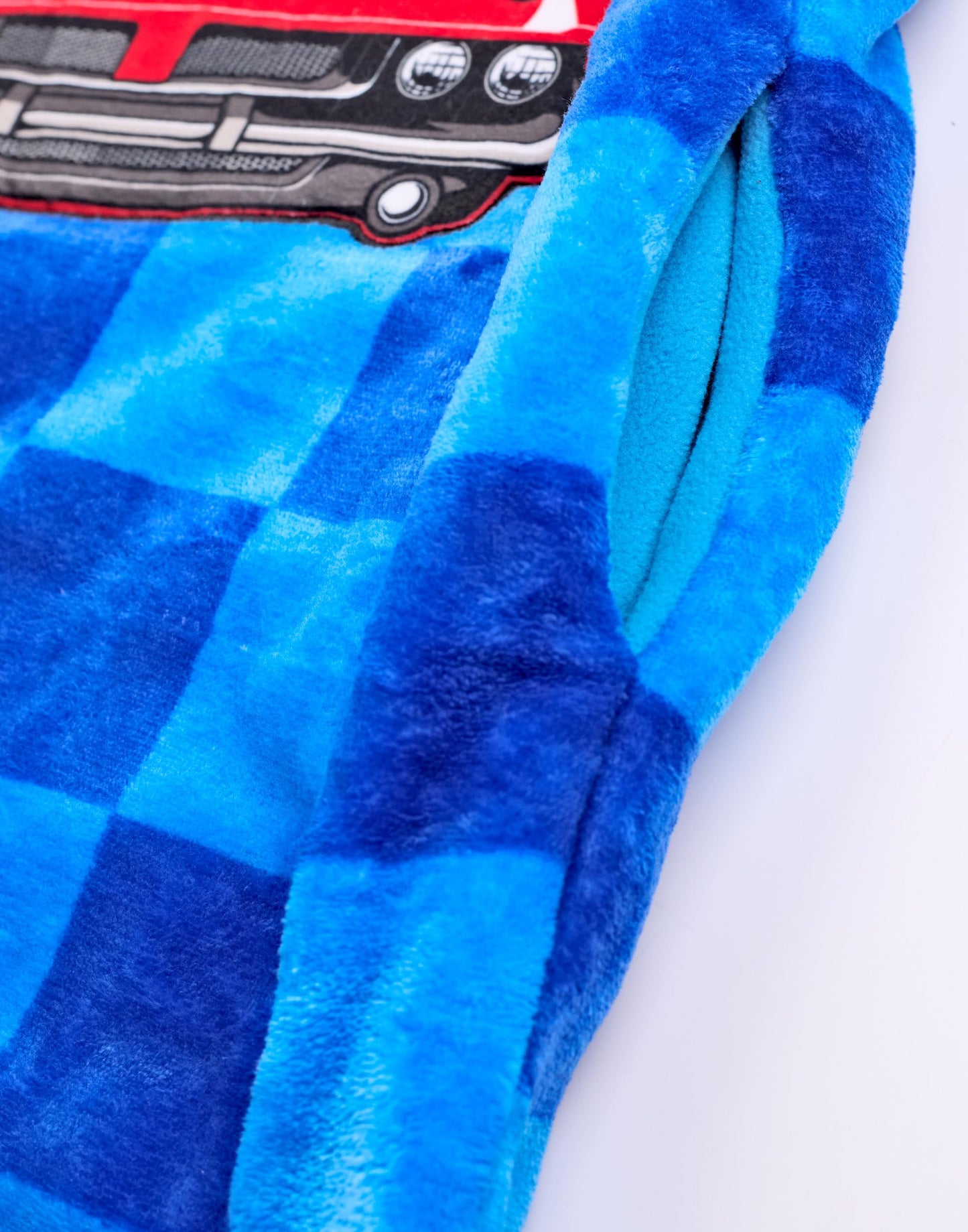Hot Wheels Boys Wearable Blanket Hoodie | Children's Oversized Fleece Pullover in Blue with Printed Car Shaped Pocket | Kids Racing Flame Logo Hooded Loungewear | Toy Car Collectors Merchandise Gift