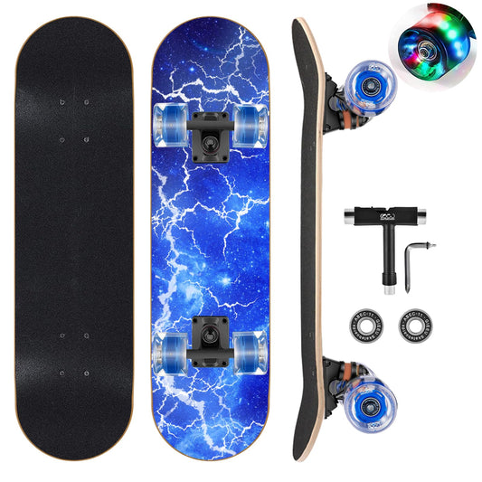 GIEEU Skateboards with Colorful Flashing Wheels for Beginners,Kids,Teens,Adults,31 x 8 Inch Complete Standard Skate Boards 9 Layer Canadian Maple Deck Concave Skateboard (Lightning Skateboard-UK)