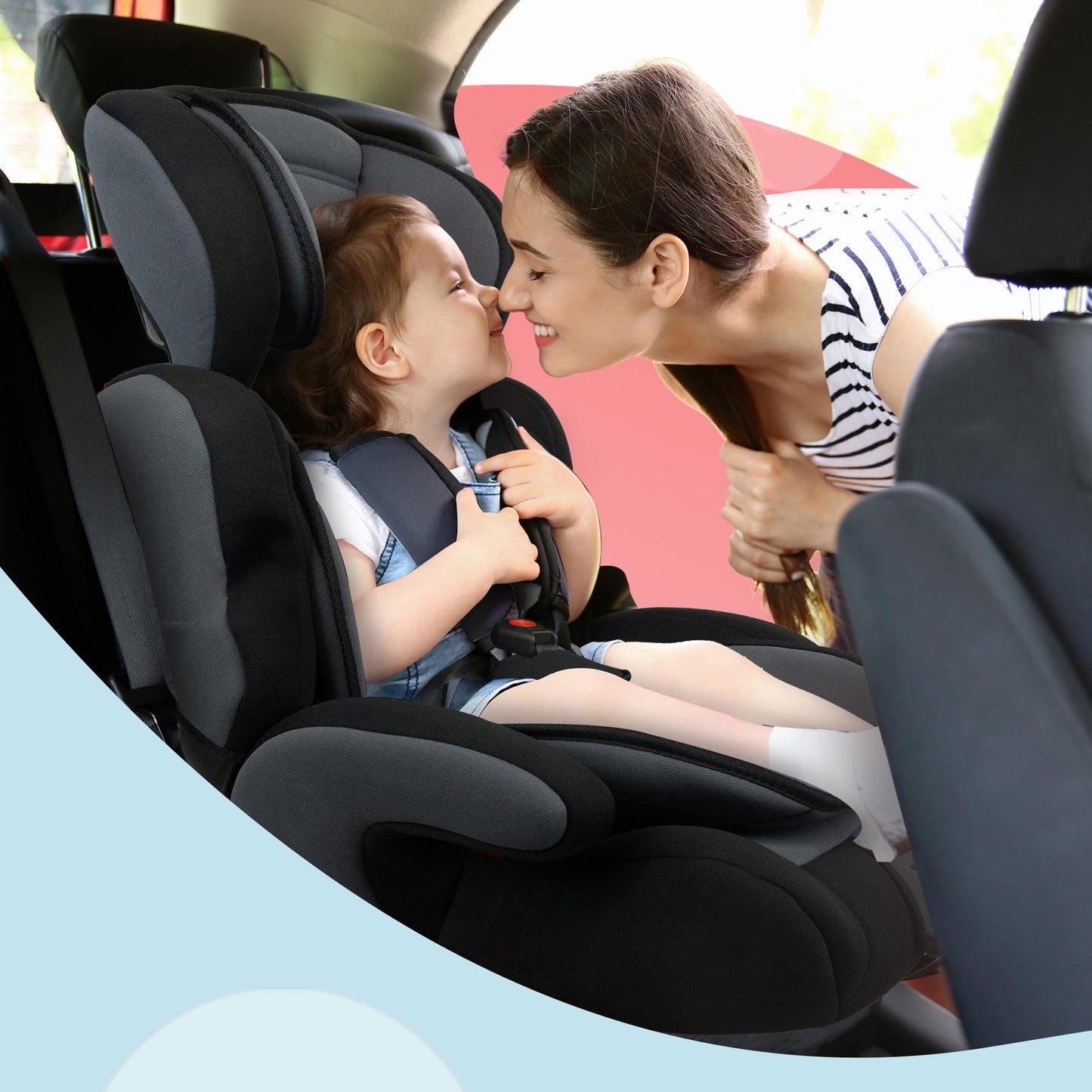 Kidoola Adjustable Car Seat for Toddlers & Children - Safety Certified Booster Seat, Padded & Comfortable with 3 Adjustable Age Functions & Straps, Up to 12 Years - ECE R44/04 (Grey & Black)