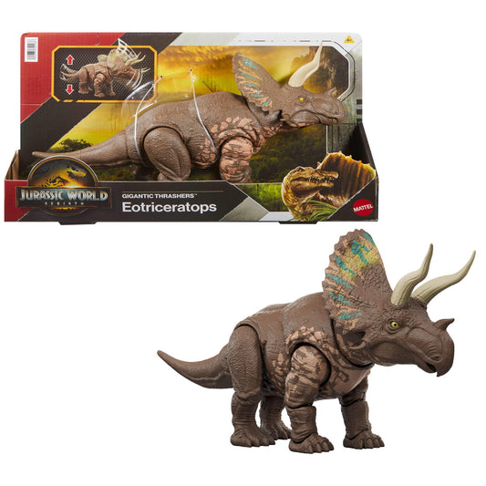 Mattel Jurassic World Rebirth Gigantic Thrashers Eotriceratops Dinosaur Figure Toy, Large Species, 2 Tail Activated Rampage Attacks, Digital Play, JGB93
