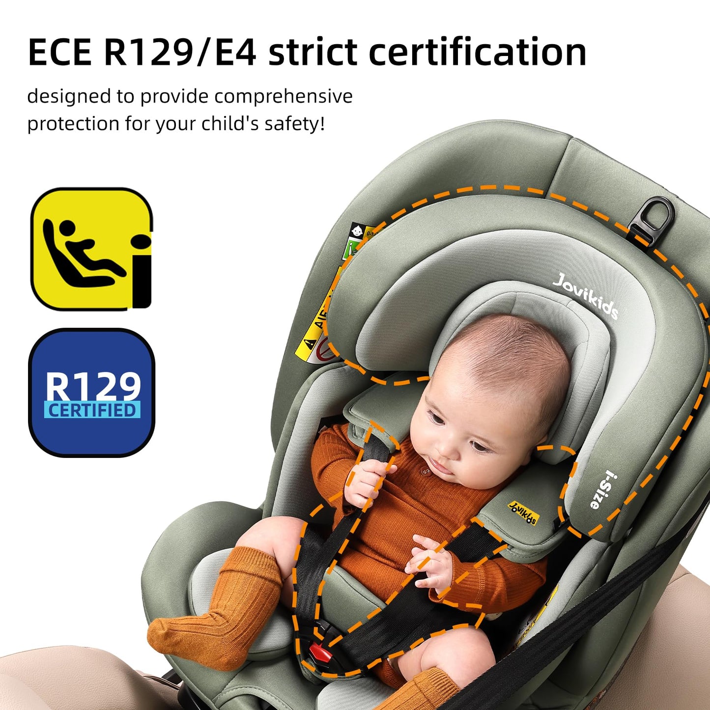 Jovikids ISOFIX Car Seat 360° for 40-150cm Baby Children, Rotating Car Seat for Newborn 0-12 Years, ECE R129/E4, Fixations ISOFIX, Top Tether - Green
